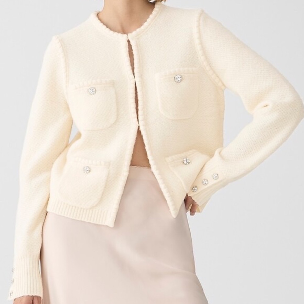 NWT J.CREW ODETTE KNIT SWEATER LADY JACK WITH JEWEL BUTTONS - Picture 3 of 5